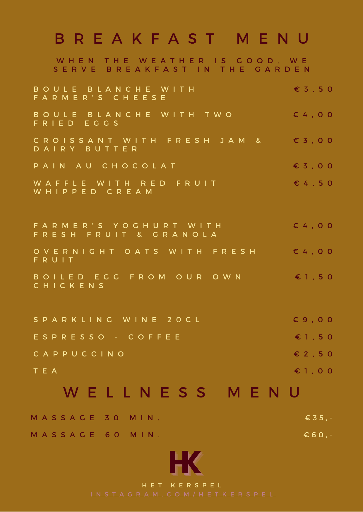 Breakfast and wellness menu