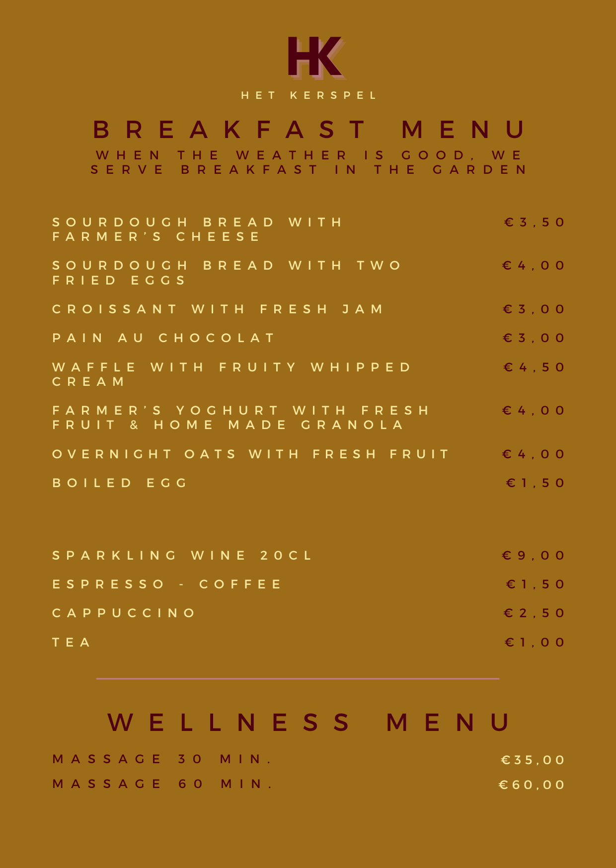 Breakfast and wellness menu