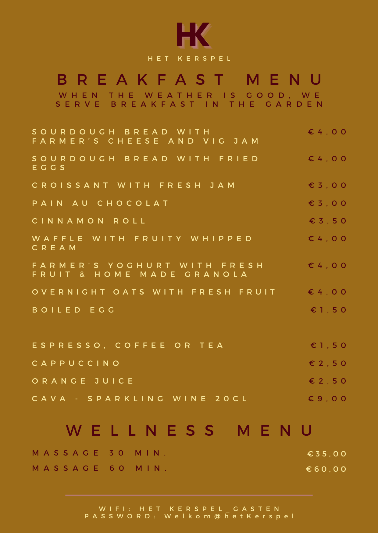 Breakfast and wellness menu